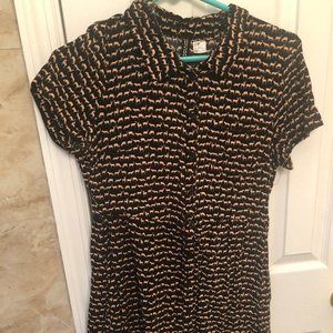 H&M Collared Deer Print Button Down Dress Pockets